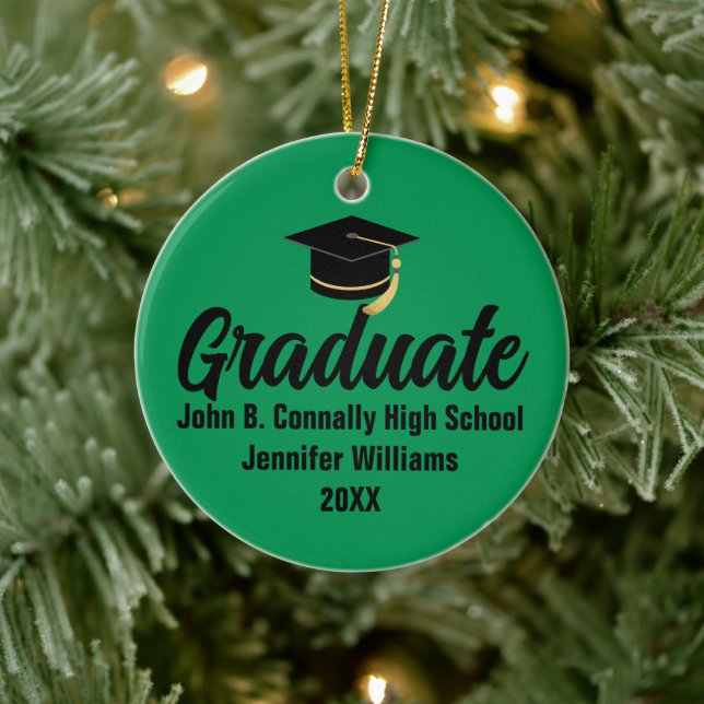 2026 Graduate Photo Custom Green Black Graduation Keramik Ornament (Baum)