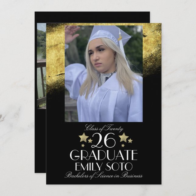 2026 Graduation Collage Party Script Star Photo Einladung (Vorne/Hinten)