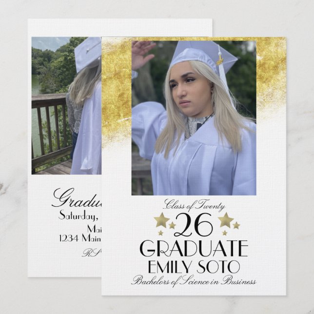 2026 Graduation Collage Party Script Stars Photo Einladung (Vorne/Hinten)