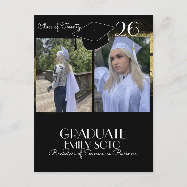 2026 Graduation Collage Script Gold Black Postkarte (Vorderseite)