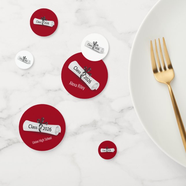 2026 Graduation Diploma on White and Red  Konfetti (Gruppe)