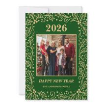 2026 Grüne und Antik-Gold-Familien-Neujahrsfoto