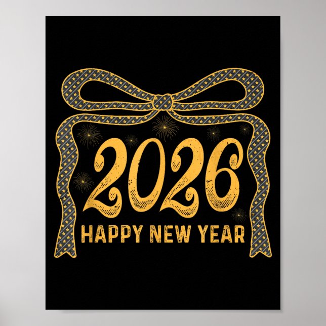 2026 Happy New Year Bow Fireworks Celebration Desi Poster (Vorne)