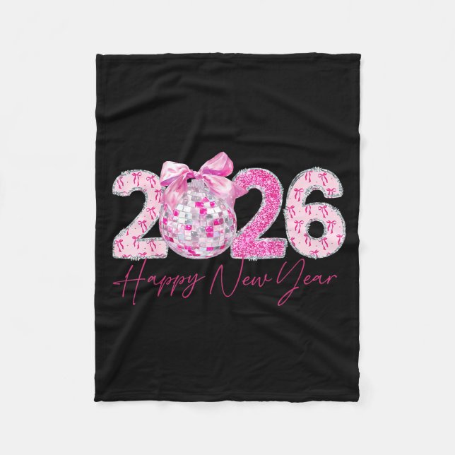 2026 Happy New Year Bow Patch Disco Ball  Fleecedecke (Vorderseite)