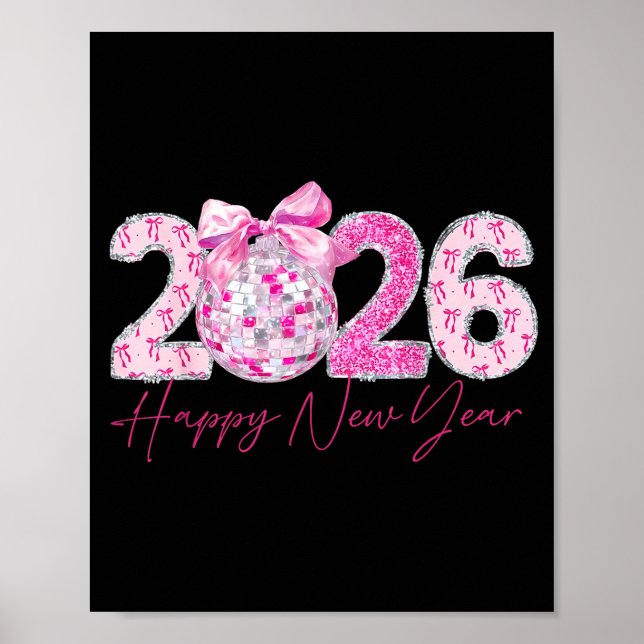 2026 Happy New Year Bow Patch Disco Ball  Poster (Vorne)