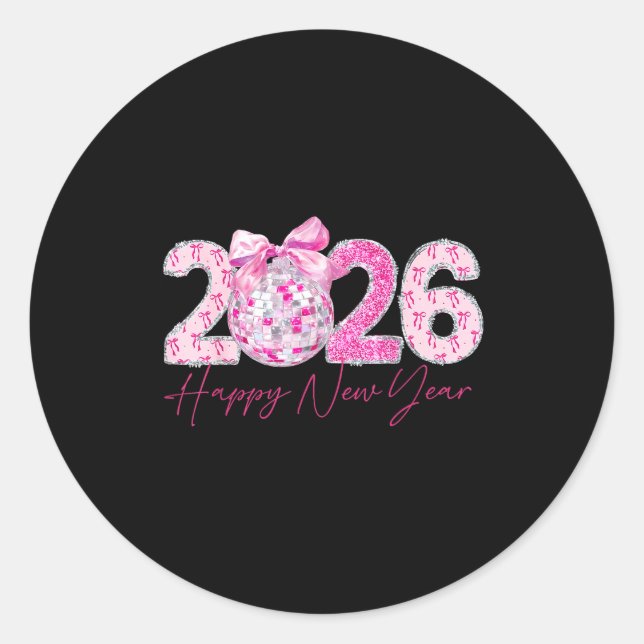 2026 Happy New Year Bow Patch Disco Ball  Runder Aufkleber (Vorderseite)