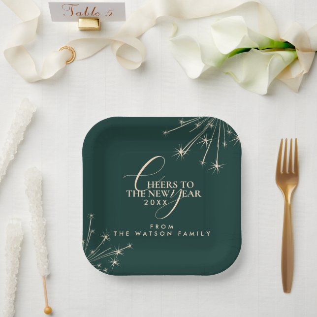 2026 Happy New Year Classy Modern Typography Green Pappteller (Hochzeit)