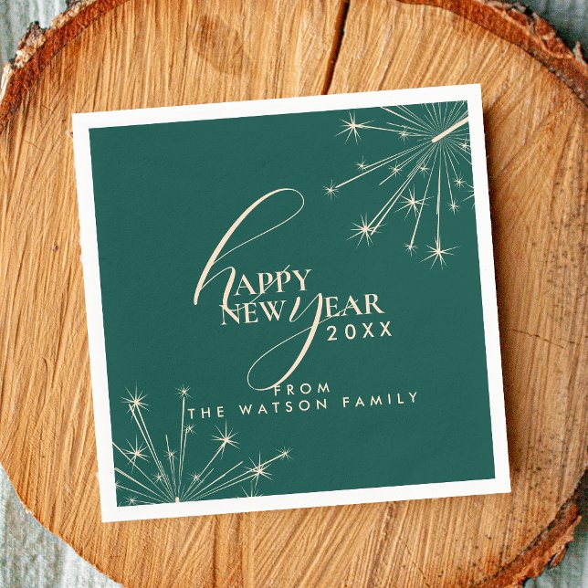 2026 Happy New Year Classy Modern Typography Teal Serviette (Von Creator hochgeladen)