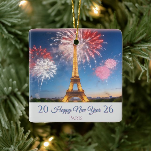 2026 Happy New Year Customizable Ornament - Paris (Baum)