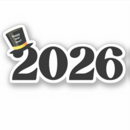 2026 happy new year, funny cute hat stylish aufkleber