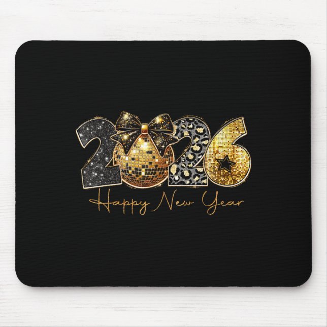 2026 Happy New Year Gold Disco Leopard Bow Coquett Mousepad (Vorne)