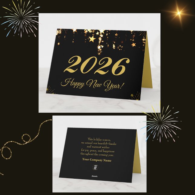 2026,Happy new year!gold stars Holiday Greetings Karte (Von Creator hochgeladen)