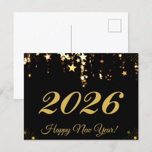 2026,Happy new year!goldene Sterne & schwarzer Hin Postkarte