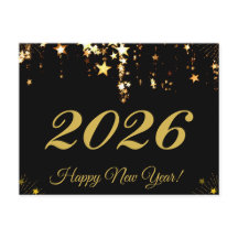 2026,Happy new year!goldene Sterne & schwarzer Hin