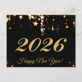 2026,Happy new year!goldene Sterne & schwarzer Hin Postkarte