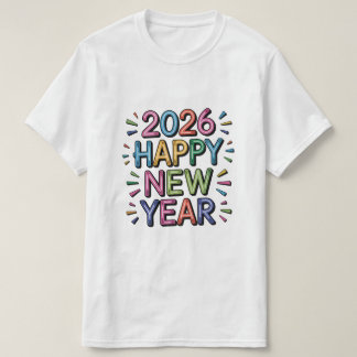 2026 Happy New Year T‑Shirt – Colorful Typographic T-Shirt