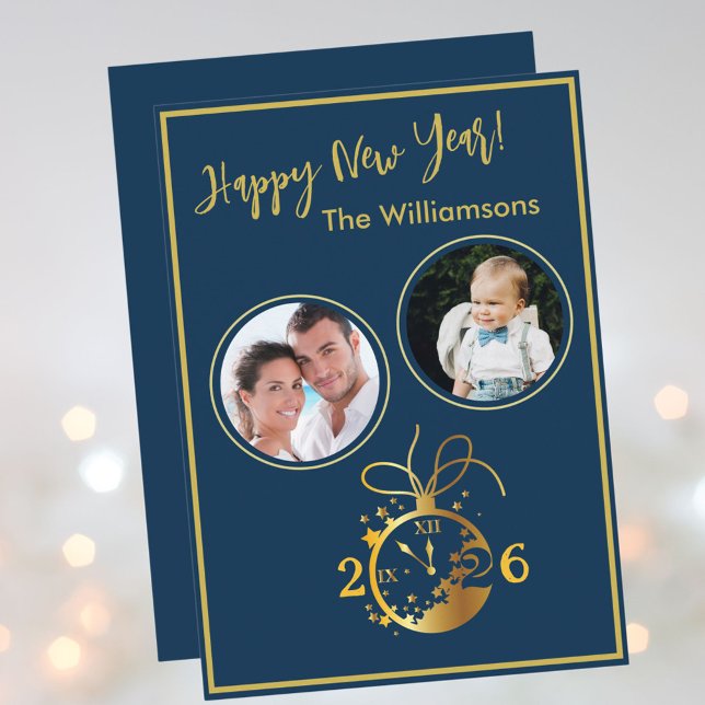2026 Happy New Year's 2 Photo Clock Card Einladung (Von Creator hochgeladen)