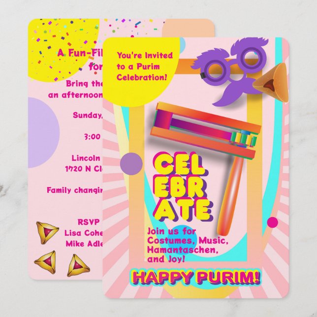 2026 Happy Purim Festival for All Ages Einladung (Vorne/Hinten)
