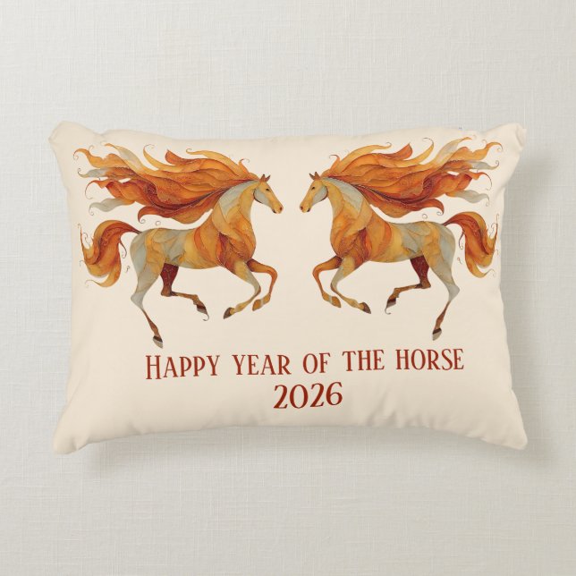 2026 Happy Year of the Horse Design Dekokissen (Vorderseite)