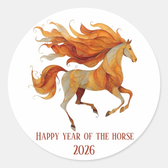 2026 Happy Year of the Horse Design Runder Aufkleber (Vorderseite)