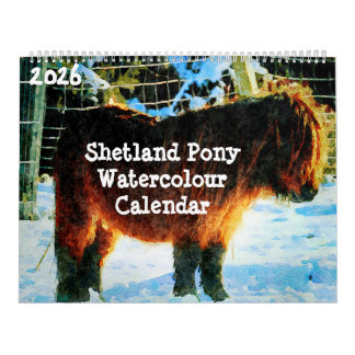 2026 Hardy Shetland Ponies Watercolor Painting Art Kalender