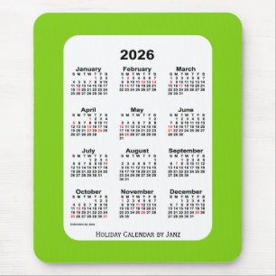 2026 Holiday Yellow Green Calendar von Janz Mousepad