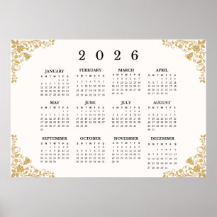 2026 Horizontaler Wandkalender Poster