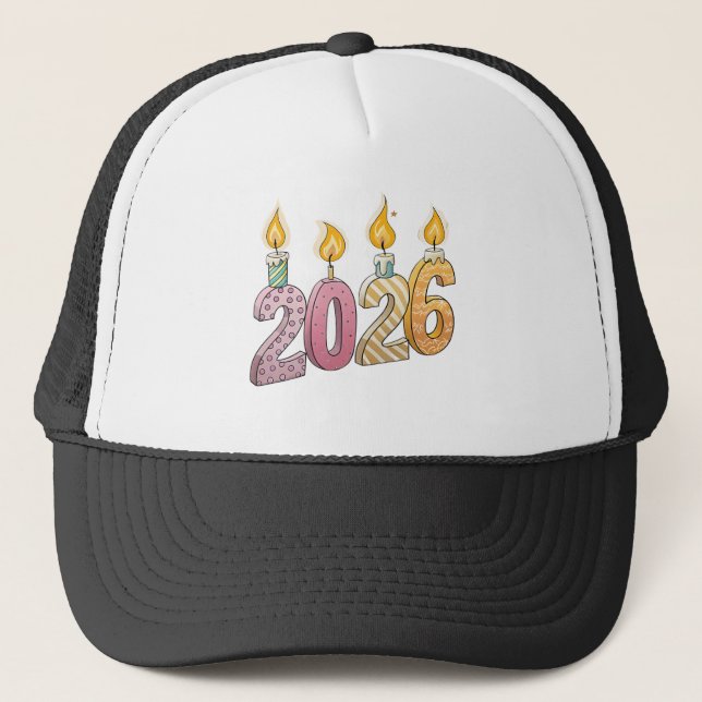 2026 Image Printed above Glowing Candle Flames-Cap Truckerkappe (Vorderseite)