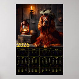2026 Irischer Setter in grüner Baskenmütze rustika Poster