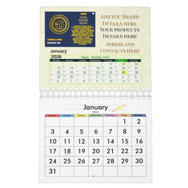 2026 Islamischer Hijri-Kalender | Gregorianisch +  Kalender (Jan 2027)