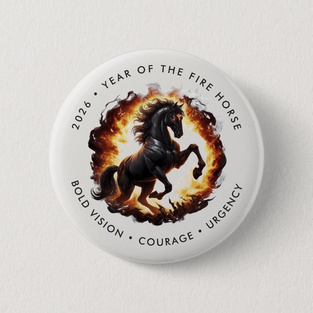 2026 Jahr des Feuerpferds Motivierend Button (Vorderseite)