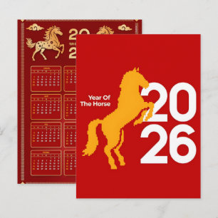 2026 Jahr des Pferdes Chinesischer Wandkalender Feiertagspostkarte