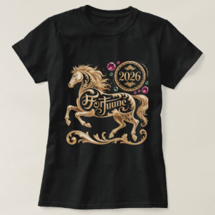 2026 Jahr des Pferdes Chinesisches Neujahr Goldene T-Shirt