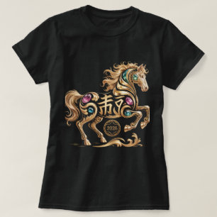 2026 Jahr des Pferdes Chinesisches Neujahr Goldene T-Shirt