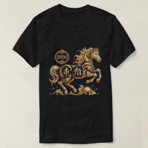 2026 Jahr des Pferdes Chinesisches Neujahr Goldene T-Shirt