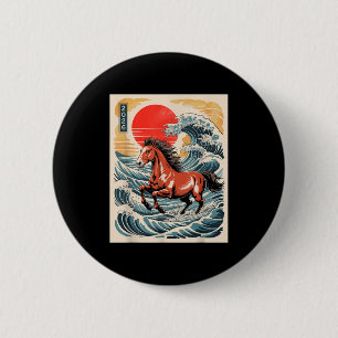 2026 Jahr des Pferdes Japanische Wellengrafik Mond Button