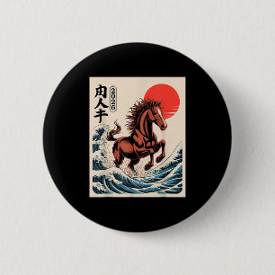 2026 Jahr des Pferdes Japanische Wellkunst Mondneu Button