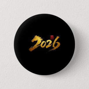 2026 Jahr des Pferdes Kalligrafie Chinesisches Neu Button