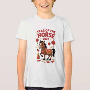2026 Jahr des Pferdes Kinder T-Shirt Tri-Blend Shirt