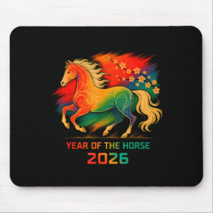2026 Jahr des Pferdes Lebendige Zodiac-Blüten-Kuns Mousepad