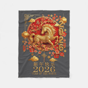 2026 Jahr des Pferdes Rotes Chinesisches Neujahr L Fleecedecke