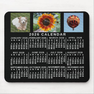 2026 Jahr Monats Kalender Schwarz Benutzerdefinier Mousepad