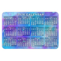 2026 Jahres-Monats-Kalender Blaue Wasserfarbe Ster