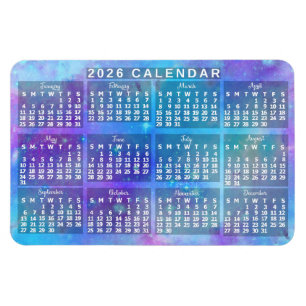 2026 Jahres-Monats-Kalender Blaue Wasserfarbe Ster Magnet