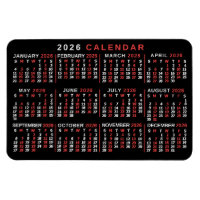 2026 Jahres-Monats-Kalender Klassisch Schwarz Rot