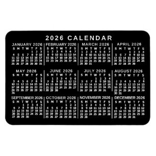 2026 Jahres-Monats-Kalender Klassisch Schwarz und  Magnet