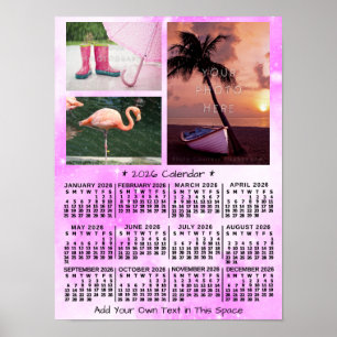 2026 Jahres-Monats-Kalender Rosa Wasserfarbe 3 Fot Poster