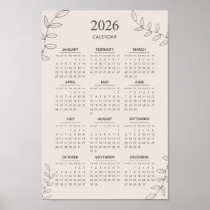 2026 Jahreskalender Florale Linien Kunst Minimalis Poster