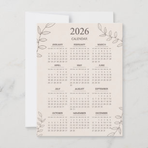 2026 Jahreskalender Florale Linienkunst Minimalist Postkarte
