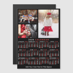 2026 Jahreskalender Schwarz Rot Personalisiertes F Magneteinladung